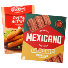 Beckers kroketten, (oven) frikandellen of Mexicano